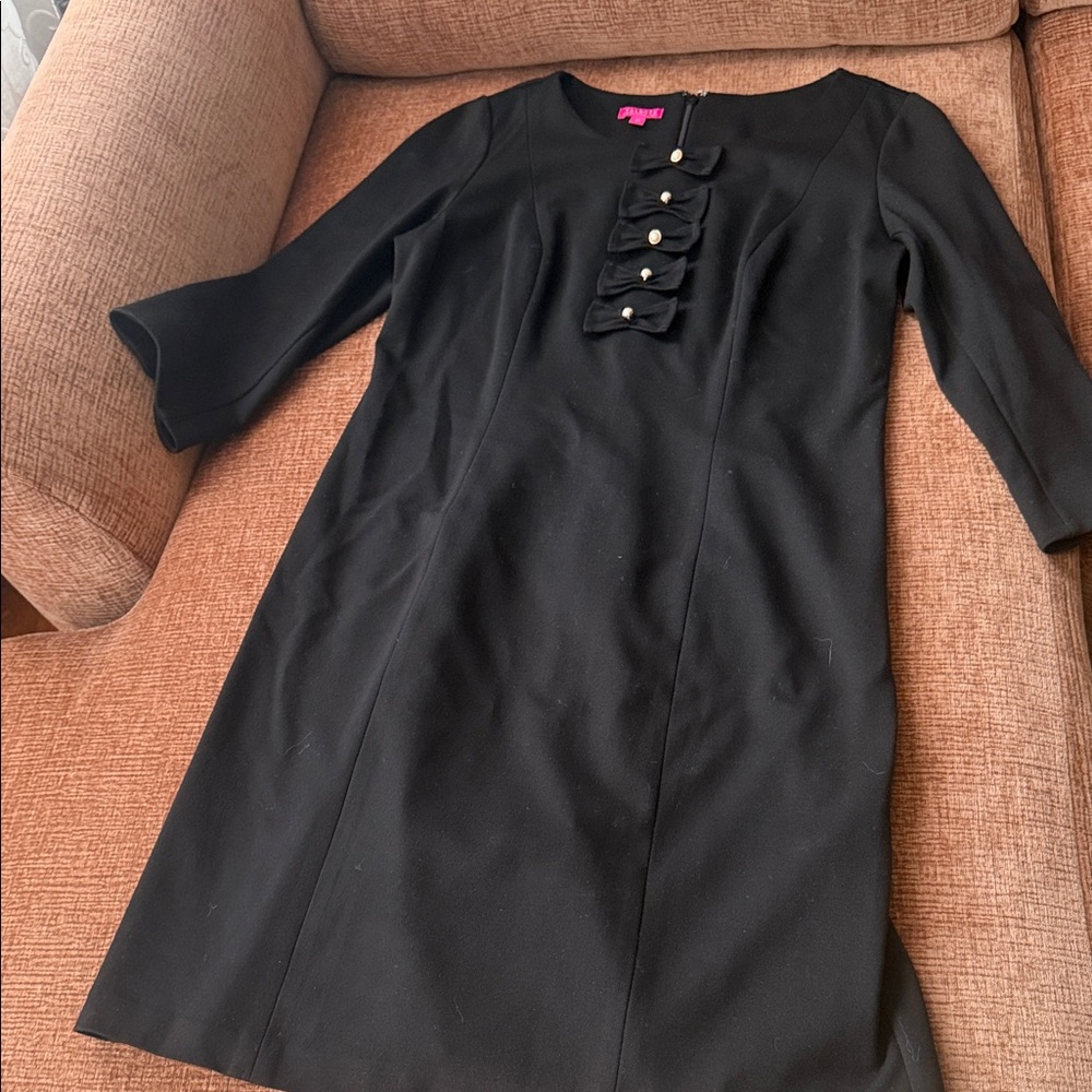 Talbots Elegant Black Long Sleeve Dress with Button Detail